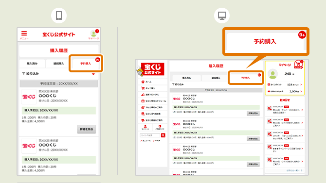 予約購入した宝くじの購入履歴