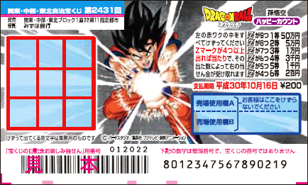 「ドラゴンボールスクラッチ 孫悟空 ハッピーカウント」（第2431回 関東・中部・東北自治宝くじ）の当せん金・本数