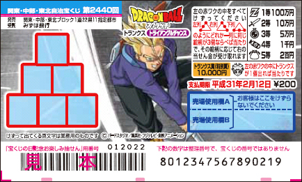 「ドラゴンボールスクラッチ トランクス トライアングルチャンス」（第2440回 関東・中部・東北自治宝くじ）の当せん金・本数