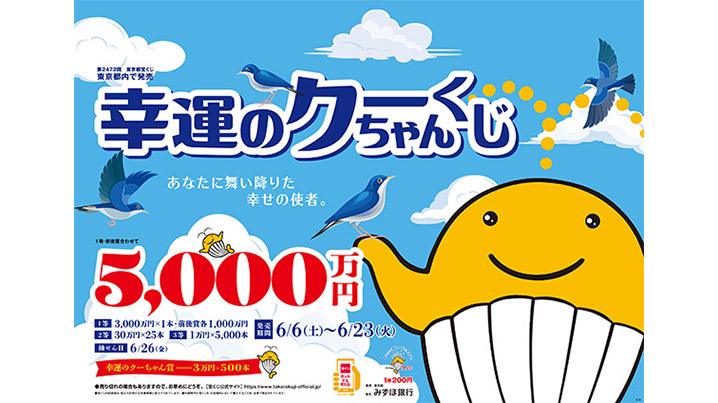 「幸運のクーちゃんくじ」は、1等・前後賞合わせて5,000万円！