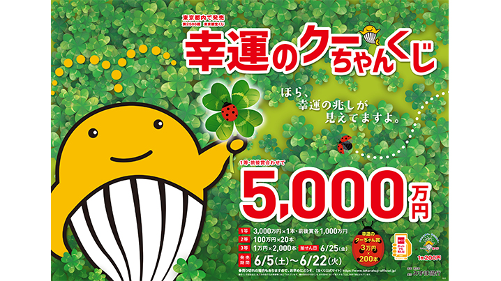 1等・前後賞合わせて5,000万円の「幸運のクーちゃんくじ」が5日（土）から発売中！