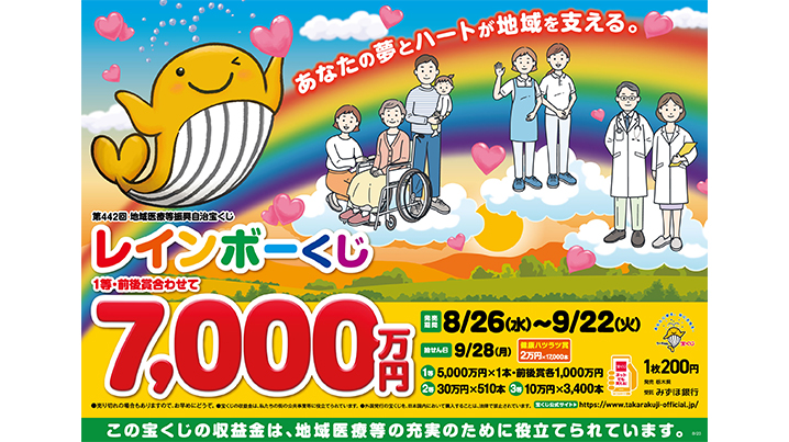 「レインボーくじ」は1等・前後賞合わせて7,000万円！