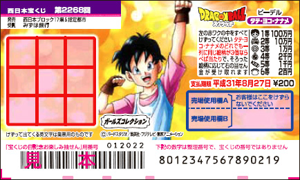 「ドラゴンボールスクラッチ ビーデル タテ・ヨコ・ナナメ」（第2268回 西日本宝くじ）