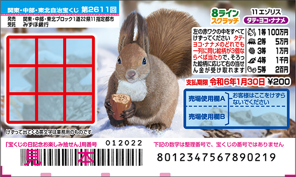 「8ラインスクラッチ 11エゾリス タテ・ヨコ・ナナメ」（第2611回 関東・中部・東北自治宝くじ）