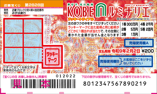 「ルミナリエスクラッチ ラッキートライアル」（第2828回 近畿宝くじ）