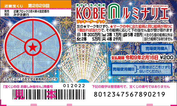 「ルミナリエスクラッチ ラッキーターゲット」（第2829回 近畿宝くじ）