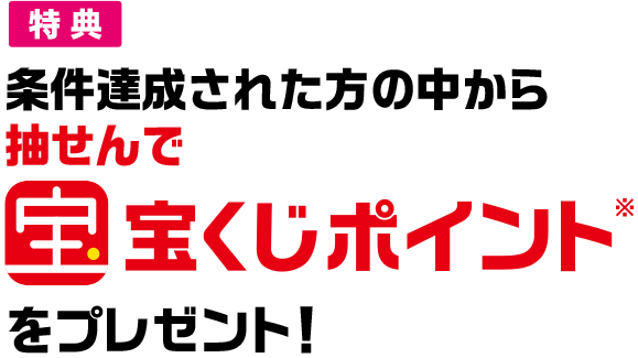 特典 条件達成された方の中から抽せんで宝くじポイント※をプレゼント!