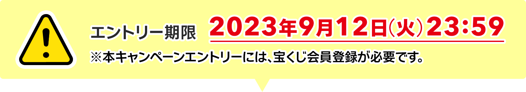 エントリー期限 2023年9月12日(火)23:59 ※本キャンペーンエントリーには、宝くじ会員登録が必要です。