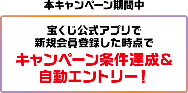 本キャンペーン期間中 宝くじ公式アプリで新規会員登録した時点でキャンペーン条件達成&自動エントリー!