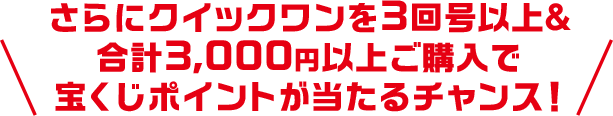 さらにクイックワンを3回号以上＆合計3,000円以上ご購入で宝くじポイントが当たるチャンス!