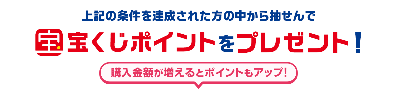 上記の条件を達成された方の中から抽せんで宝くじポイントをプレゼント!購入金額が増えるとポイントもアップ!