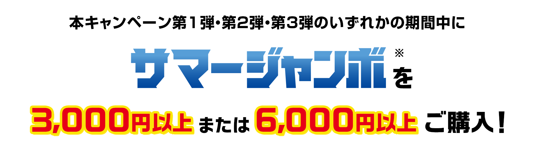 本キャンペーン第1弾・第2弾・第3弾のいずれかの期間中にサマージャンボ※を3,000円以上または6,000円以上ご購入!