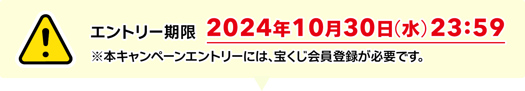 エントリー期限 2024年10月30日(水) 23:59 ※本キャンペーンエントリーには、宝くじ会員登録が必要です。