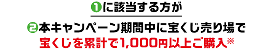 ①に該当する方が②本キャンペーン期間中に宝くじ売り場で宝くじを累計で1,000円以上ご購入※