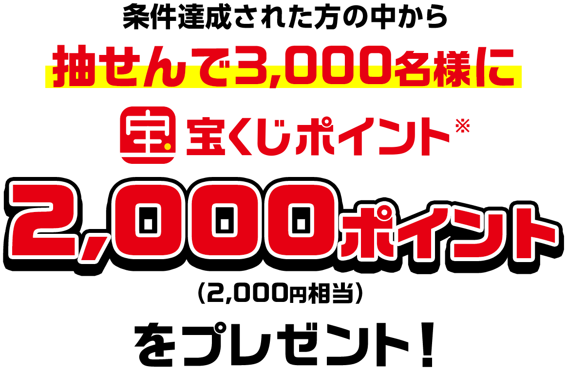 条件達成された方の中から抽せんで3,000名様に宝くじポイント※2,000ポイント(2,000円相当)をプレゼント!