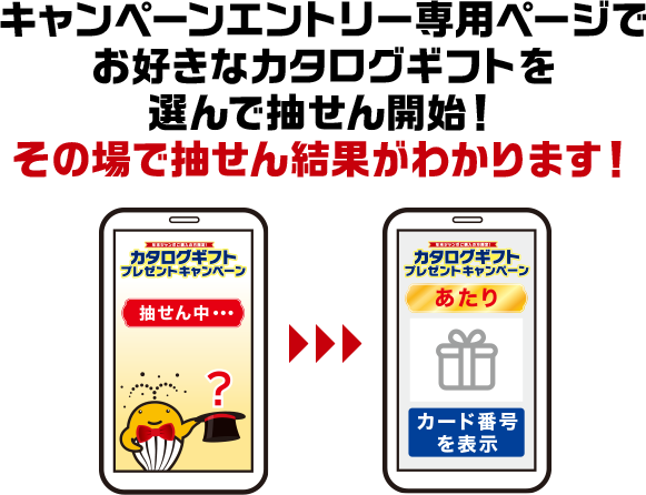 キャンペーンエントリー専用ページでお好きなカタログギフトを選んで抽せん開始! その場で抽せん結果がわかります!