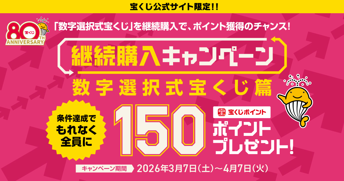 継続購入キャンペーン 数字選択式宝くじ篇｜【宝くじ公式サイト】
