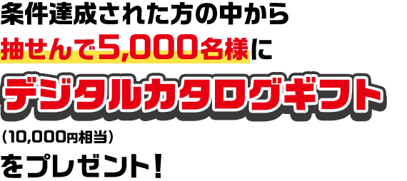 条件達成された方の中から抽せんで5,000名様にデジタルカタログギフト（10,000円相当）をプレゼント！