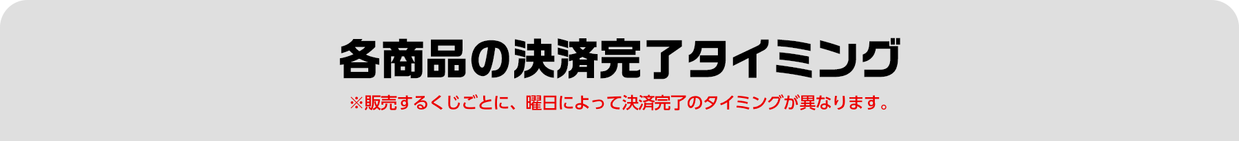 各商品の決済完了タイミング※販売するくじごとに、曜日によって決済完了のタイミングが異なります。