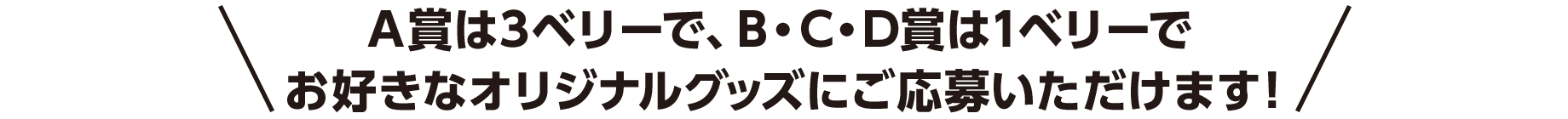 A賞は3ベリーで、B・C・D賞は1ベリーでお好きなオリジナルグッズにご応募いただけます！